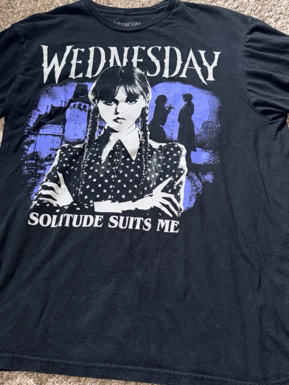 Wednesday Graphic Tee - Black with Purple Accents
